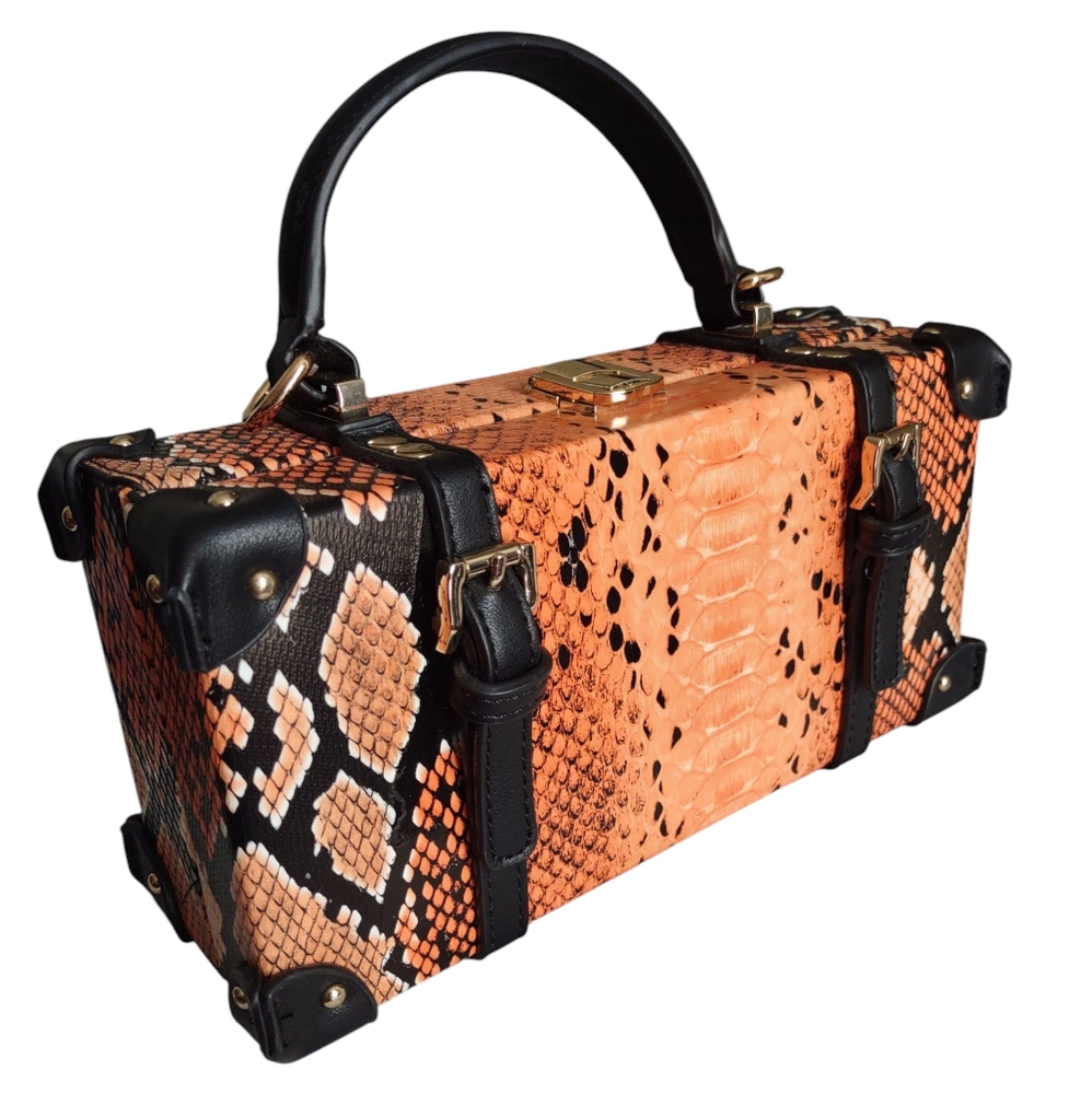 Like Dreams Orange Snakeskin Print Hardshell Handbag